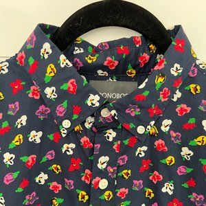 Men's Bonobos Navy Floral Print Short-Sleeve Shirt, Slim Fit (size M)